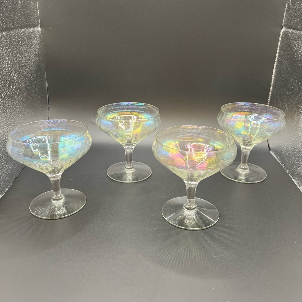 Vintage Iridescent Champagne Coupe Glasses